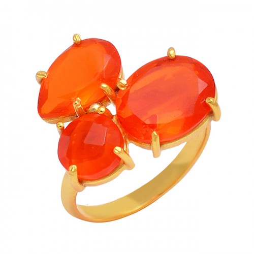 925 Sterling Silver Carnelian Gemstone Prong Setting Gold Plated Designer Ring
