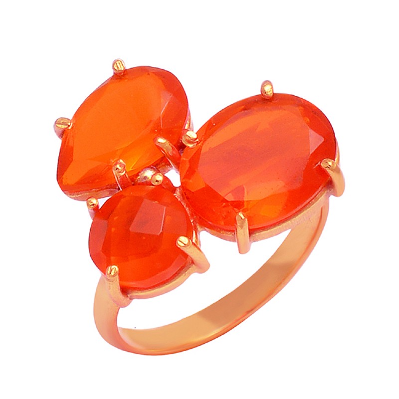 925 Sterling Silver Carnelian Gemstone Prong Setting Gold Plated Designer Ring