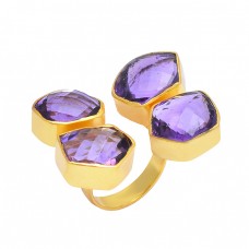 Amethyst Fancy Shape Gemstone 925 Sterling Silver Gold Plated Handmade Ring