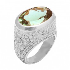 Blue Topaz Faceted Oval Shape Gemstone 925 Silver Gold Plated Designer Ring