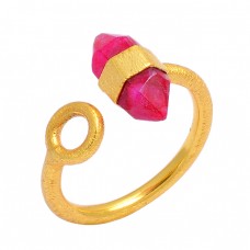 925 Sterling Silver Pencil Shape Ruby Gemstone Gold Plated Handmade Ring Jewelry