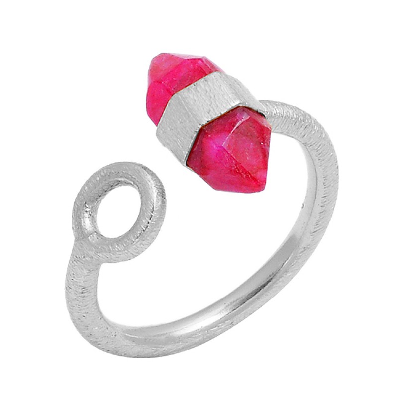 925 Sterling Silver Pencil Shape Ruby Gemstone Gold Plated Handmade Ring Jewelry