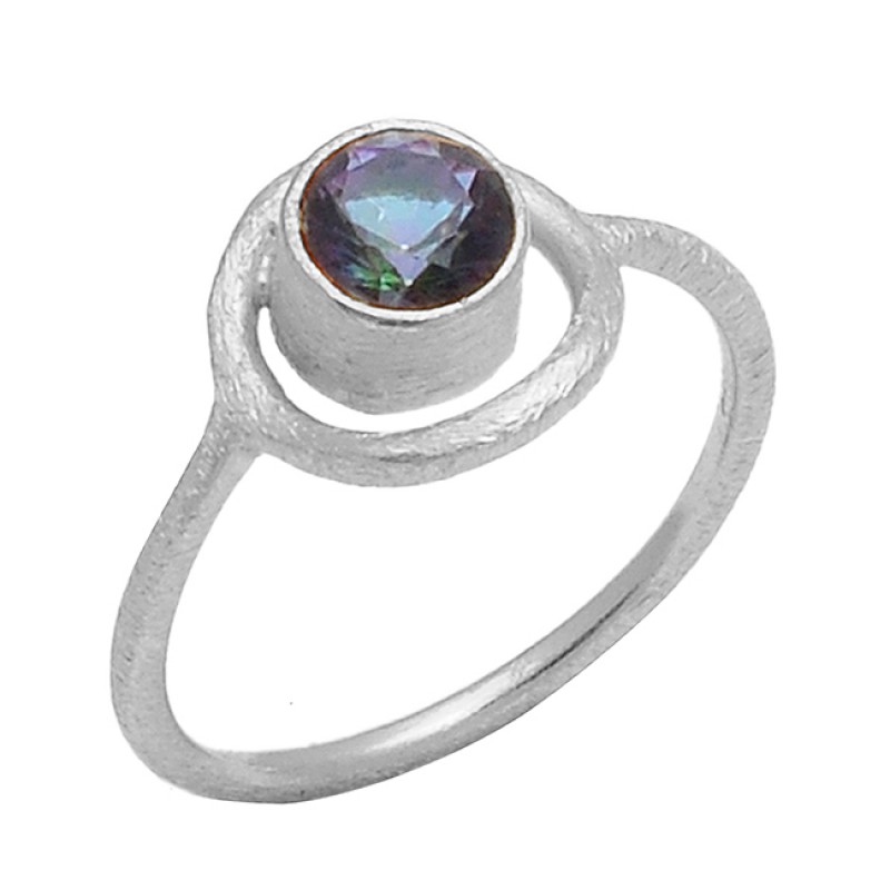 Round Shape Mystic Topaz Gemstone 925 Sterling Silver Gold Plated Ring Jewelry