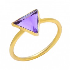 Triangle Shape Amethyst Gemstone 925 Sterling Silver Gold Plated Handmade Ring