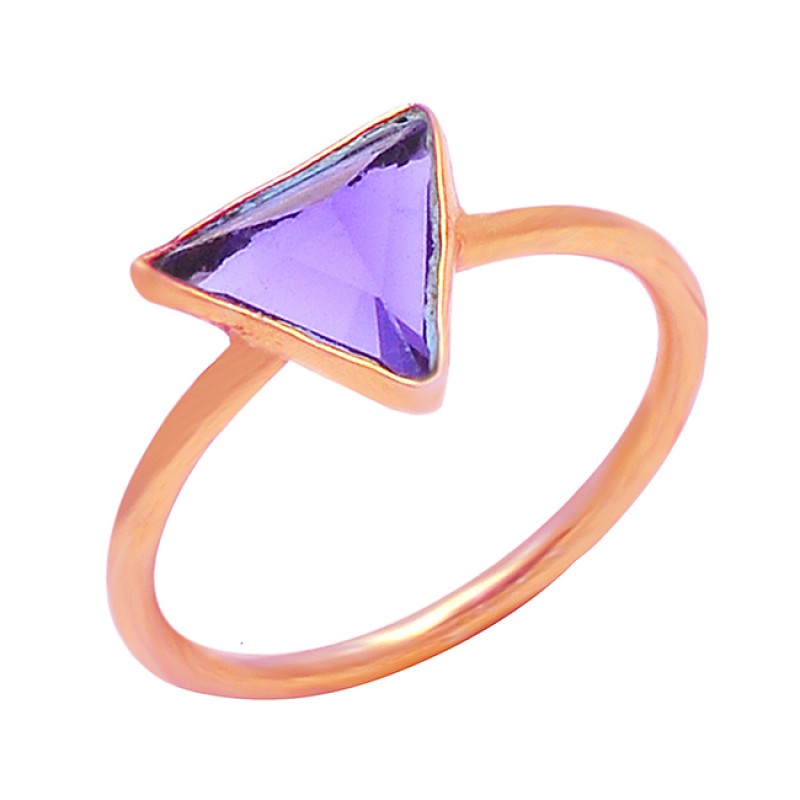 Triangle Shape Amethyst Gemstone 925 Sterling Silver Gold Plated Handmade Ring