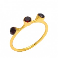 Round Shape Garnet Gemstone 925 Sterling Silver Gold Plated Unique Designer Ring