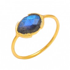 Oval Shape Labradorite Gemstone 925 Sterling Silver Gold Plated Handmade Ring