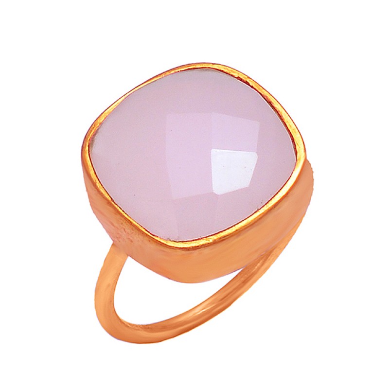 Cushion Shape Rose Quartz Gemstone 925 Sterling Silver Gold Plated Designer Ring