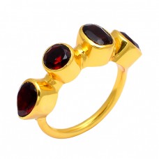 Garnet Round Pear Oval Shape Gemstone 925 Sterling Silver Gold Plated Ring Jewelry