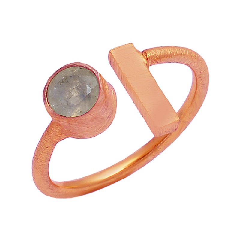 Round Shape Labradorite Gemstone 925 Sterling Silver Gold Plated Designer Ring