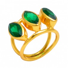 Green Onyx Marquise Shape Gemstone 925 Sterling Silver Handmade Gold Plated Ring