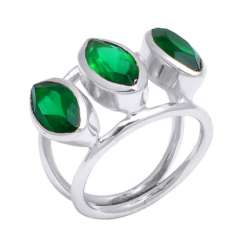 Green Onyx Marquise Shape Gemstone 925 Sterling Silver Handmade Gold Plated Ring