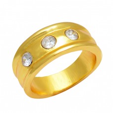 925 Sterling Silver Cubic Zirconia Round Shape Gemstone Gold Plated Designer Ring