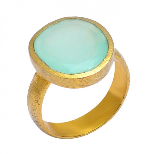 Oval Shape Chalcedony Gemstone 925 Sterling Silver Gold Plated Designer Ring