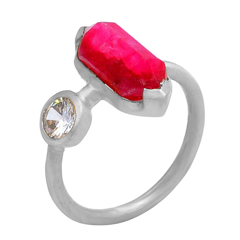 Ruby Cubic Zirconia Gemstone 925 Sterling Silver Gold Plated Handcrafted Designer Ring