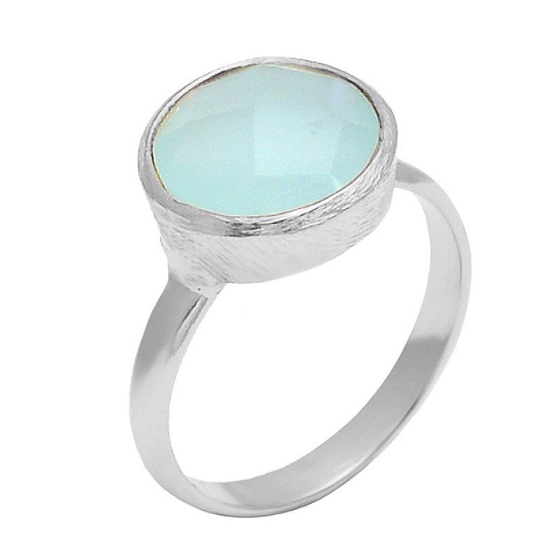 Round Shape Chalcedony Gemstone 925 Sterling Silver Gold Plated Handmade Ring