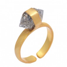 925 Sterling Silver Herkimer Diamond Rough Gemstone Gold Plated Adjustable Ring