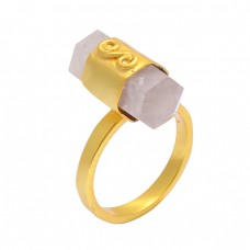 Pencil Shape Rose Quartz 925 Sterling Silver Gold Plated Handcrafted Designer Ring