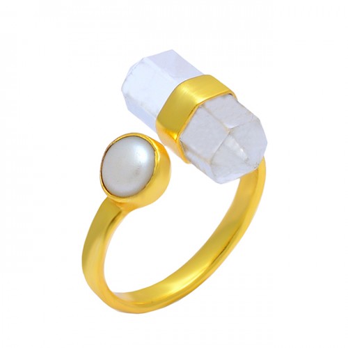 Crystal Pearl Gemstone 925 Sterling Silver Gold Plated Handcrafted Designer Ring