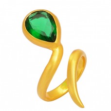 Green Quartz Pear Shape Gemstone 925 Silver Gold Plated Band Style Designer Ring