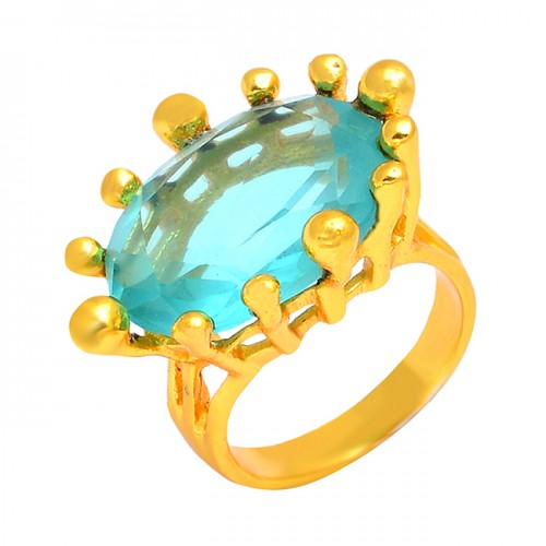 925 Sterling Silver Stylish Blue Topaz Gemstone Gold Plated Ring Jewelry