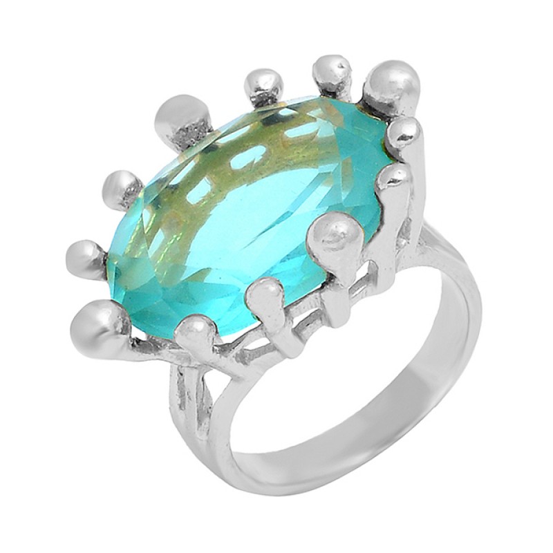 925 Sterling Silver Stylish Blue Topaz Gemstone Gold Plated Ring Jewelry