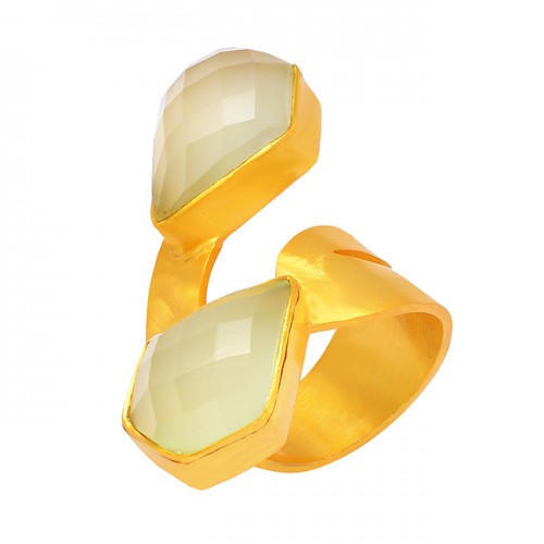 925 Sterling Silver Chalcedony Fancy Shape Gemstone Gold Plated Band Designer Ring