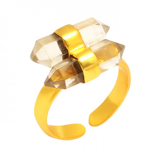 Pencil Shape Crysal Quartz Gemstone 925 Sterling Silver Gold Plated Ring Jewelry