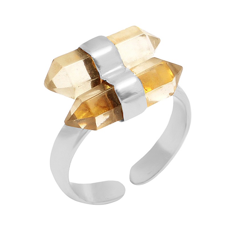 Pencil Shape Crysal Quartz Gemstone 925 Sterling Silver Gold Plated Ring Jewelry