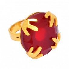 925 Sterling Silver Red Onyx Cushion Shape Gemstone Unique Gold Plated Ring