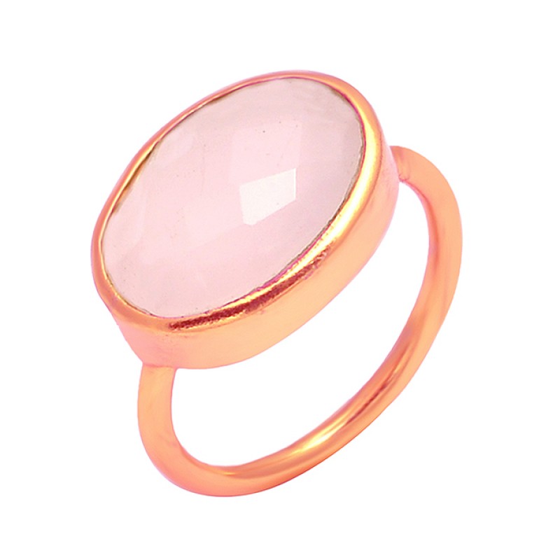 Oval Shape Pink Chalcedony Gemstone 925 Sterling Silver Gold Plated Handmade Ring