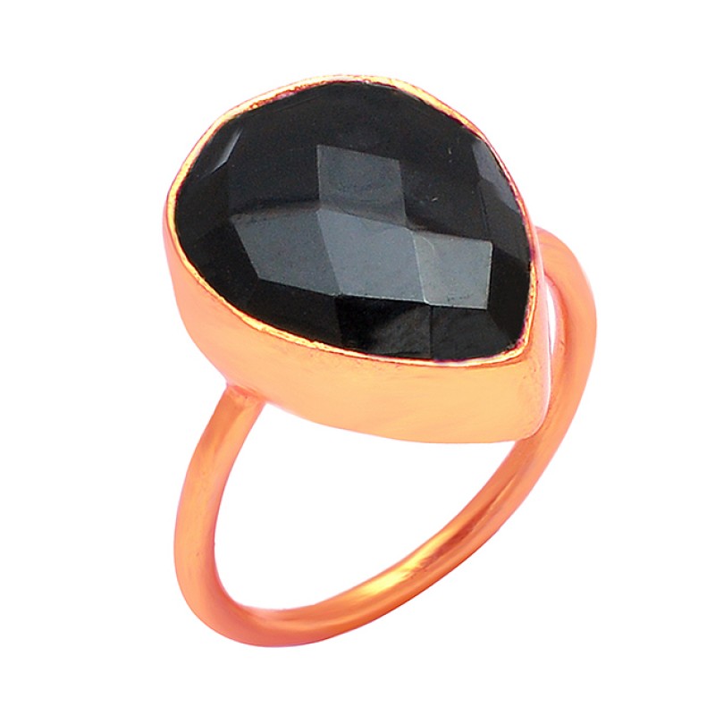 Pear Shape Black Onyx Gemstone 925 Sterling Silver Gold Plated Handcrafted Designer Ring