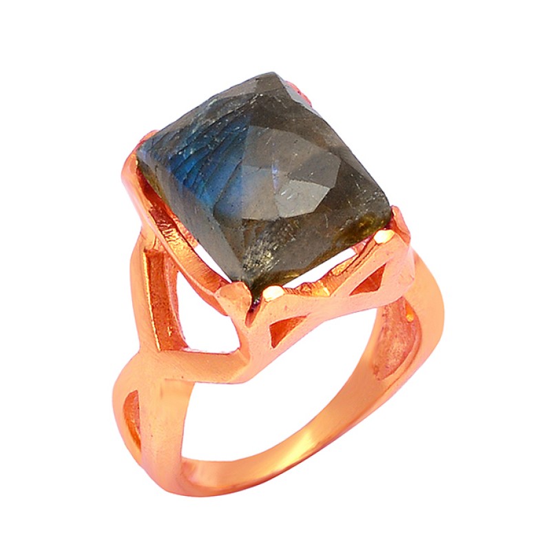 Rectangle Shape Labradorite Gemstone 925 Sterling Silver Gold Plated Designer Ring