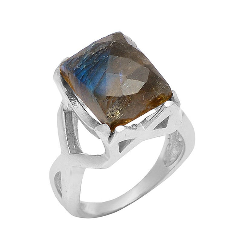 Rectangle Shape Labradorite Gemstone 925 Sterling Silver Gold Plated Designer Ring