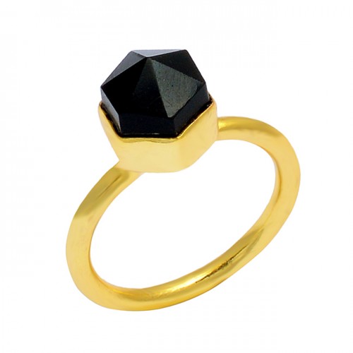 925 Sterling Silver Black Onyx Pencil Shape Gemstone Handmade Gold Plated Ring