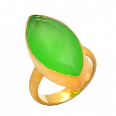 Marquise Shape Chalcedony Gemstone 925 Sterling Silver Gold Plated Handmade Ring
