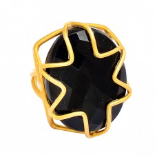 Black Onyx Oval Shape Gemstone 925 Silver Handcrafted Designer Gold Plated Ring