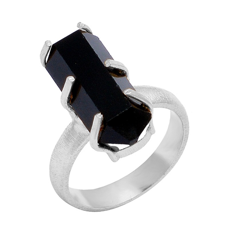 925 Sterling Silver Black Onyx Pencil Shape Gemstone Handmade Gold Plated Ring Jewelry