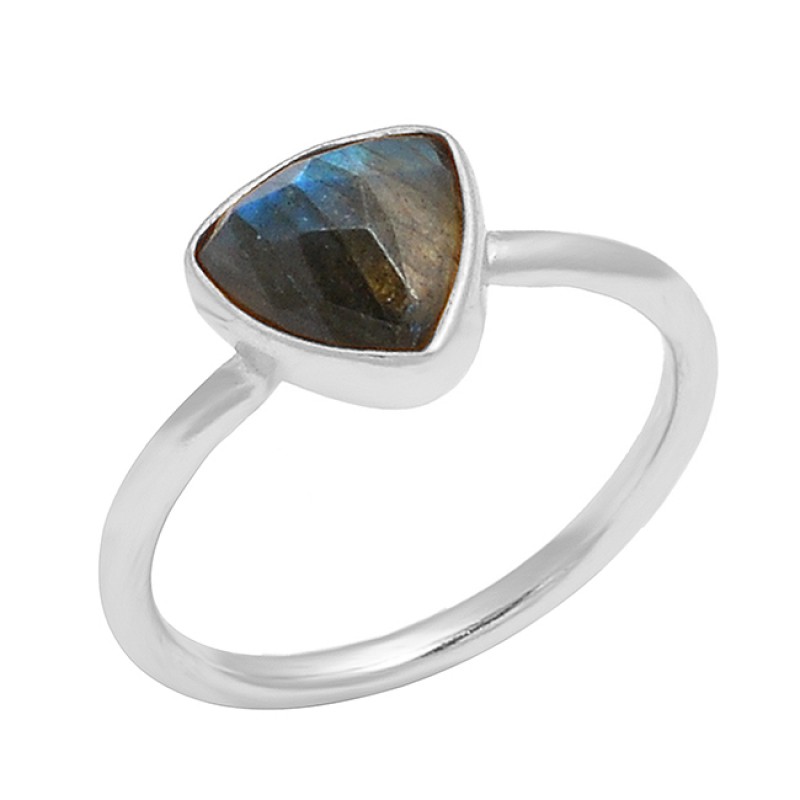 Triangle Shape Labradorite Gemstone 925 Sterling Silver Gold Plated Handmade Ring