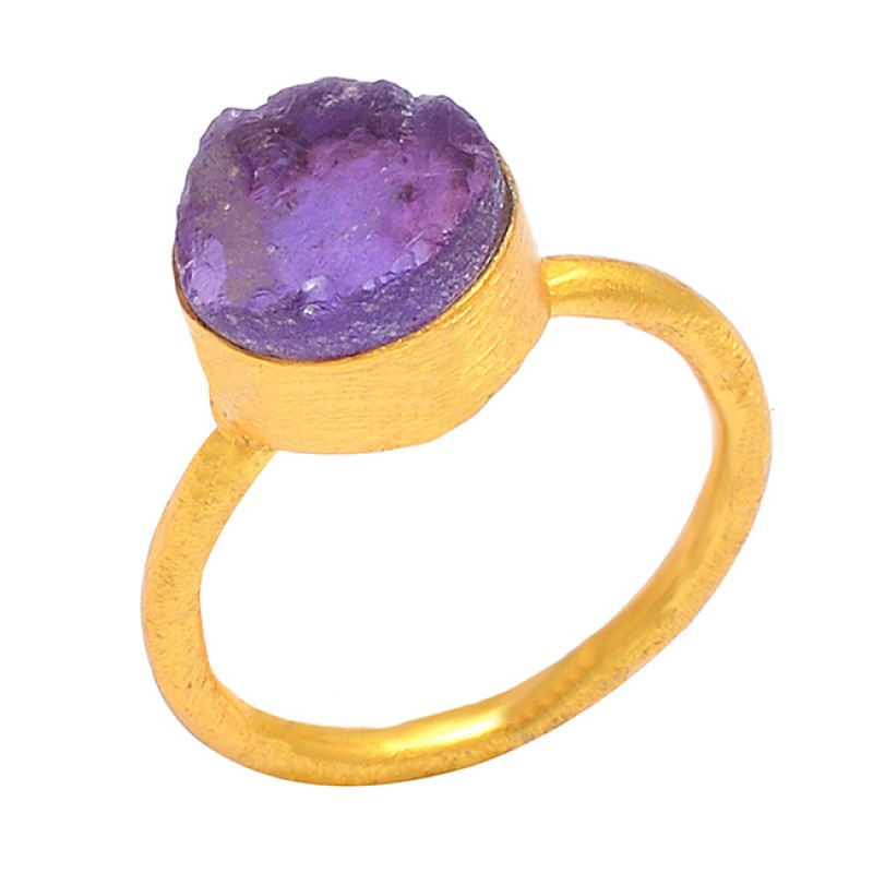 Amethyst Rough Gemstone 925 Sterling Silver Gold Plated Handcrafted Designer Ring