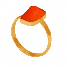 Plain Designer Ring Carnelian Fancy Shape Gemstone 925 Sterling Silver Gold Plated Jewelry