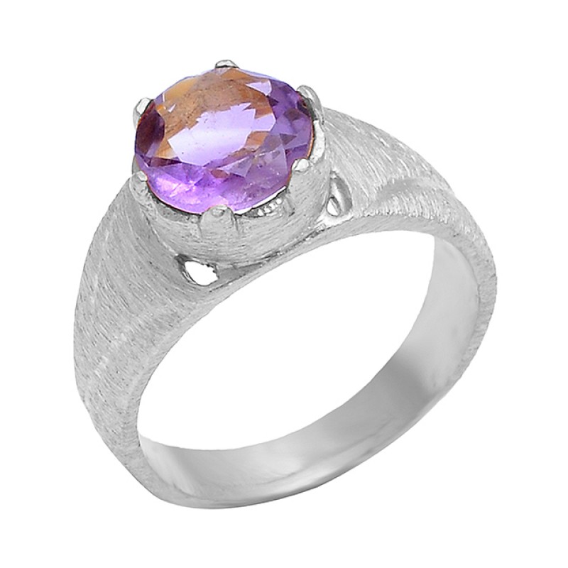 925 Sterling Silver Amethyst Round Shape Gemstone Gold Plated Designer Ring Jewelry