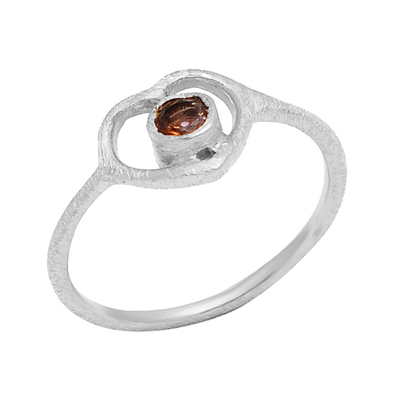 Smoky Quartz Round Shape Gemstone 925 Sterling Silver Gold Plated Designer Ring