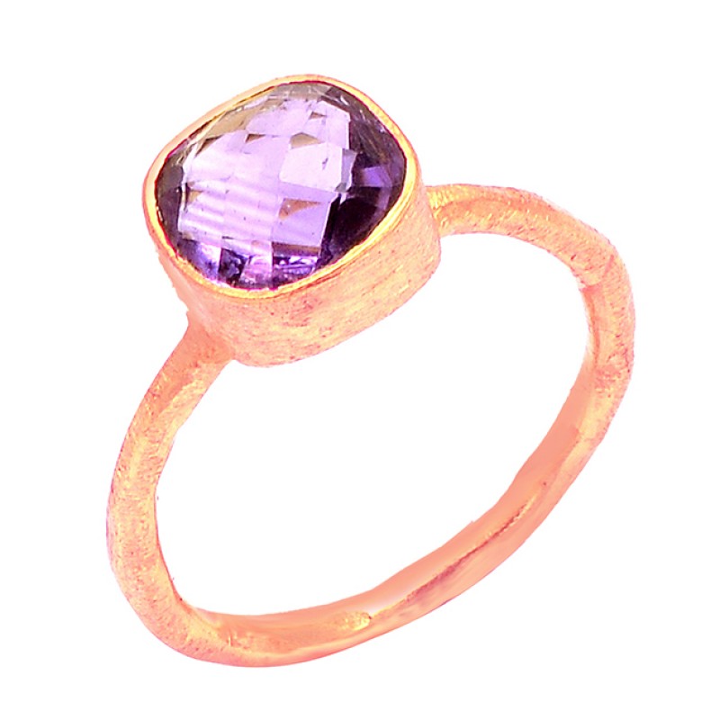 Cushion Shape Amethyst Gemstone 925 Sterling Silver Gold Plated Handmade Ring Jewelry