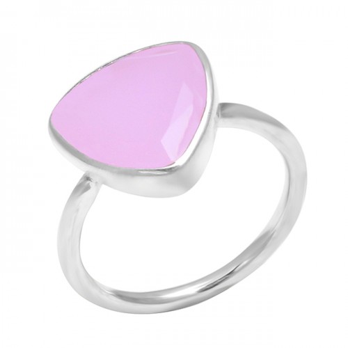 Rose Chalcedony Triangle Shape Gemstone 925 Sterling Silver Designer Ring Jewelry