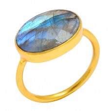 Oval Shape Labradorite Gemstone 925 Sterling Silver Gold Plated Handmade Ring Jewelry