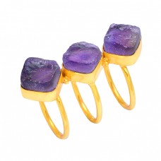 Raw Material Amethyst Rough Gemstone 925 Silver Gold Plated Handmade Ring