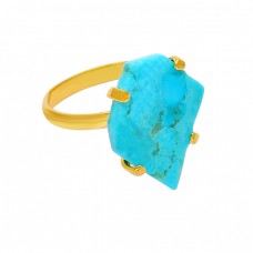 Fancy Shape Turquoise Gemstone 925 Sterling Silver Gold Plated Ring Jewelry