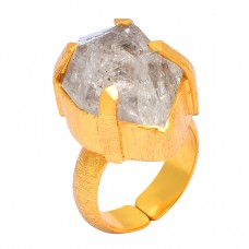 Herkimer Diamond Rough Gemstone 925 Sterling Silver Gold Plated Handmade Ring Jewelry