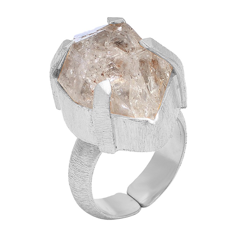 Herkimer Diamond Rough Gemstone 925 Sterling Silver Gold Plated Handmade Ring Jewelry
